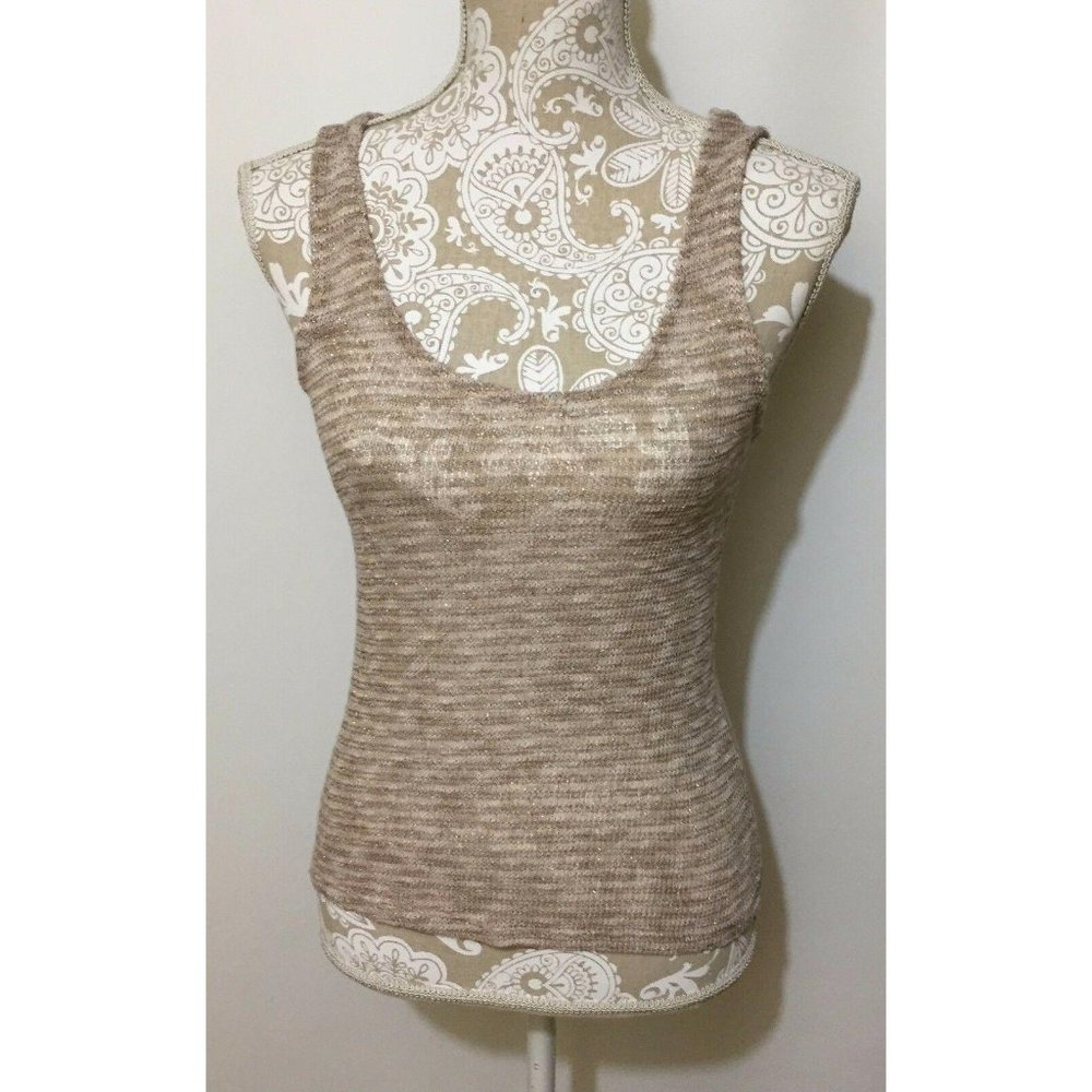 Mauve‎ Open Knit Sweater Top Women's Size S Beige Gold White